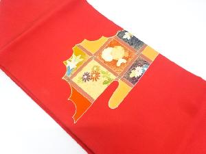 リサイクル　塩瀬天井柄に花模様刺繍名古屋帯